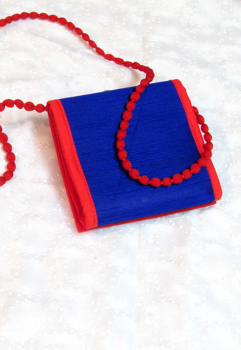 Blue and Red Kutch Embroidered Sling Box Bag